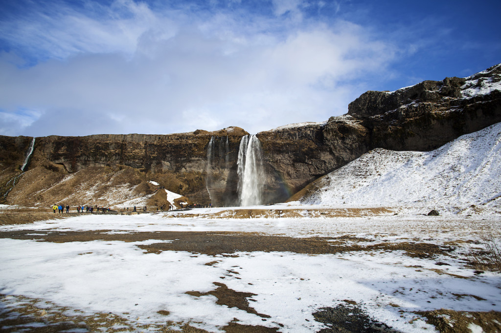 Waterfall Seljalandsfoss in Iceland in winter