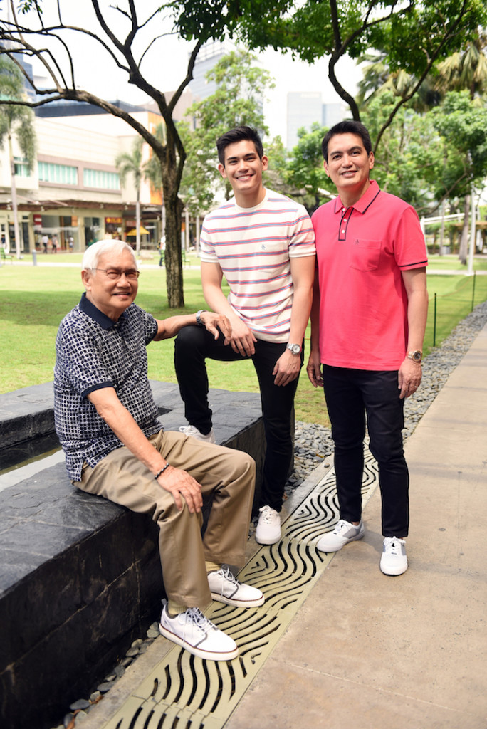 Luigi Pumaren in a Sock Stripe Tee with Grandfather Pilo Pumaren, and Father Franz Pumaren in an Earl Polo