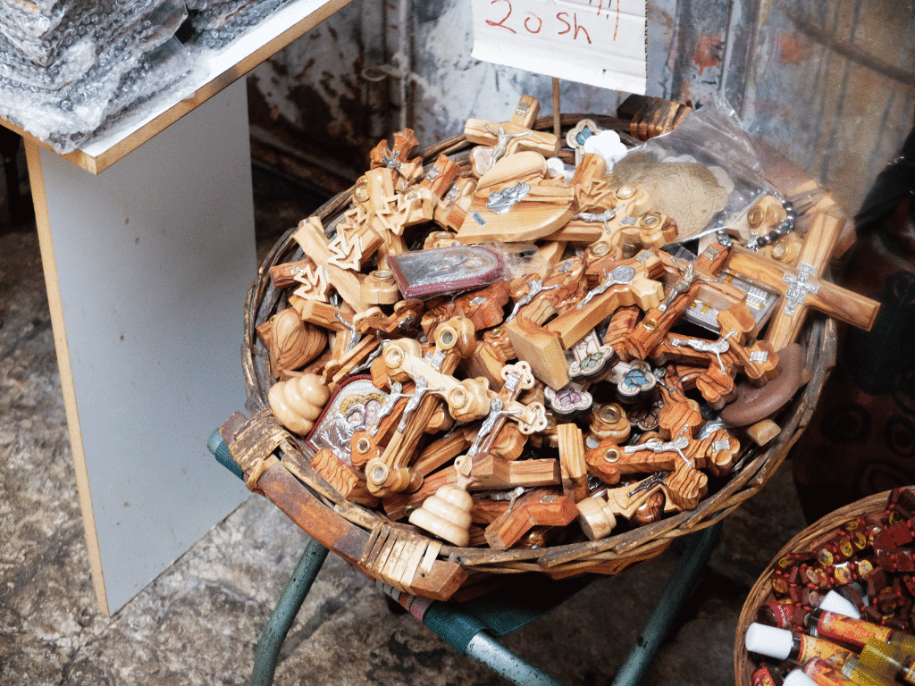 Religious souvenirs made from olive wood