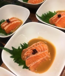 Salmon Tataki in Karashi Su Miso