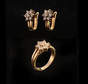 A Vintage 18k yellow gold 'Rositas' diamond ring and earclips set start at P 45,000,