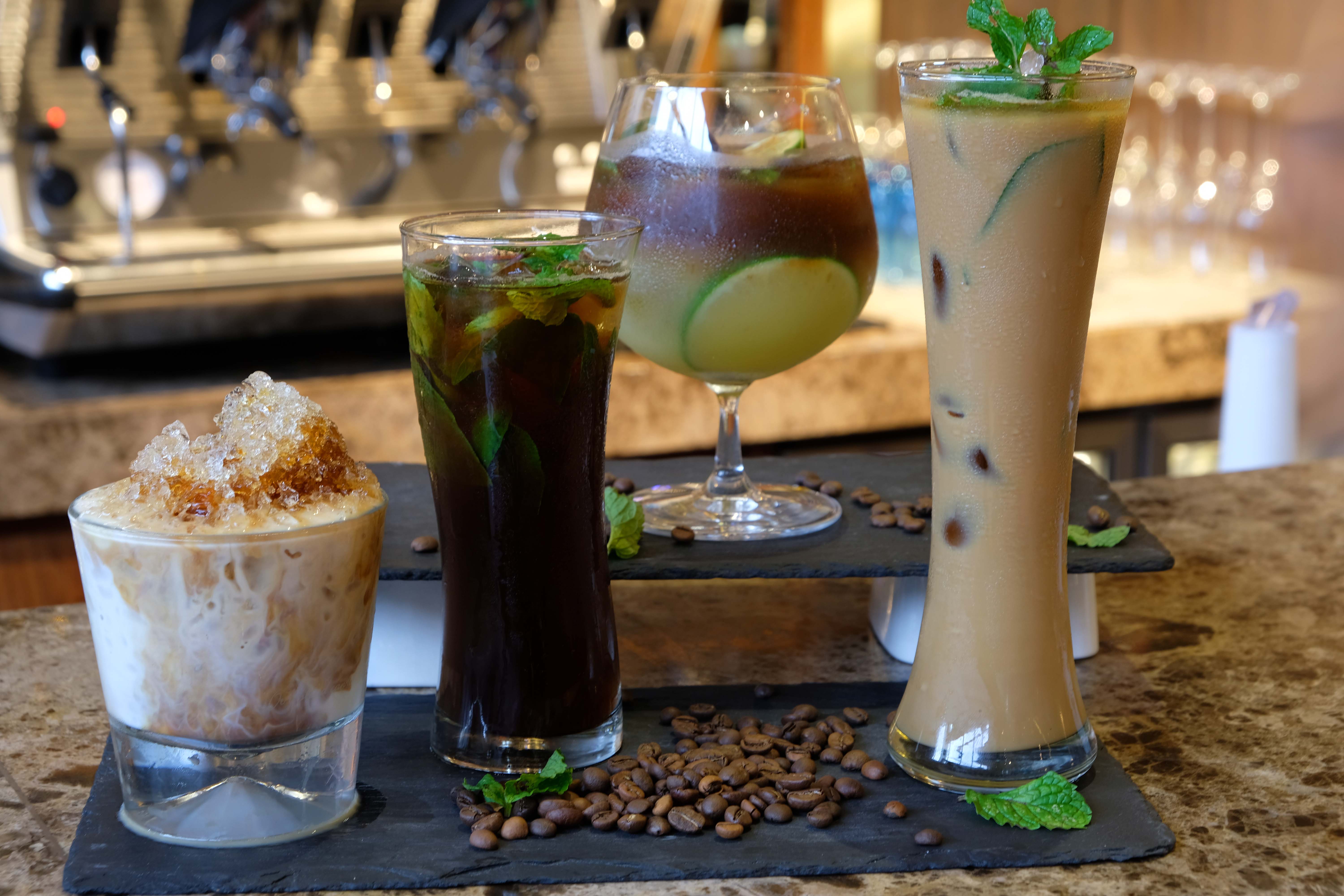 (FROM LEFT) Coconut Coffee, Mint Coffee, Lemon Coffee, and Iced Coffee Mojito