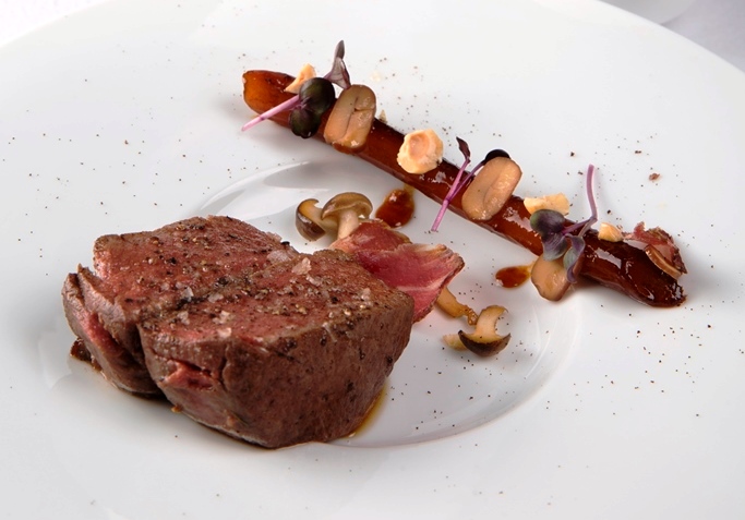 The Tasting Room-Smoked Grim Beef Tenderloin with Coffee Salsify and Hazelnut