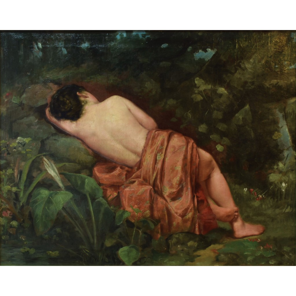 Félix Resurrección Hidalgo ‘Untitled (Draped Nude, Reclining in a Forest Landscape),’ c. 1880 oil on canvas