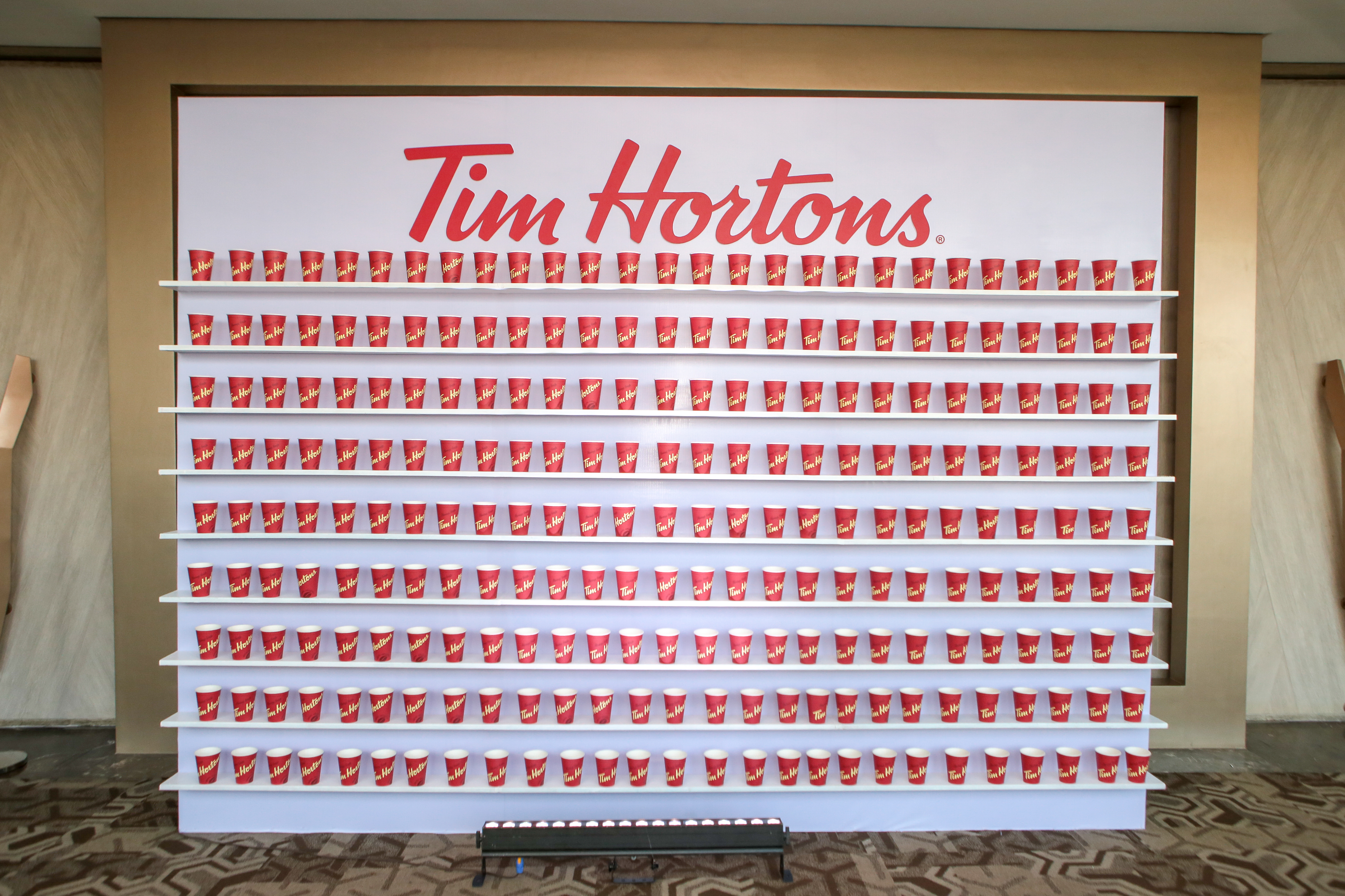 The photo wall composed of Tim Hortons signature cup