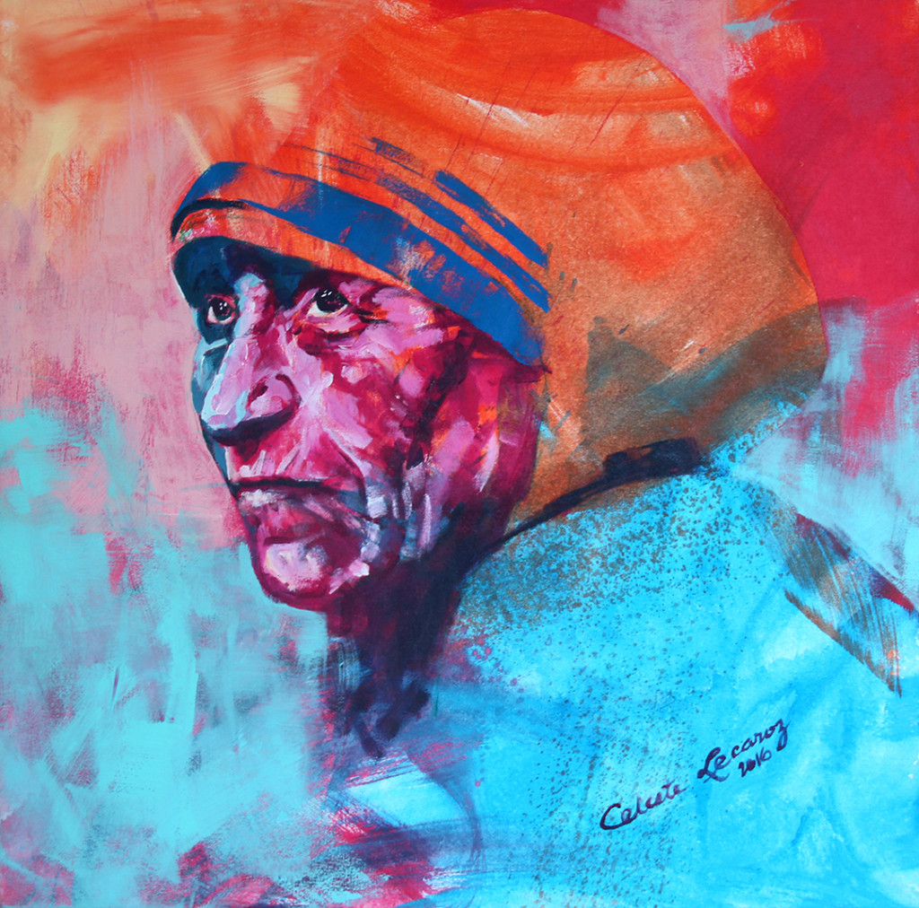 “Mother Teresa in Spontanrealismus" by Lecaroz, 36” x 36”, acrylic on canvas