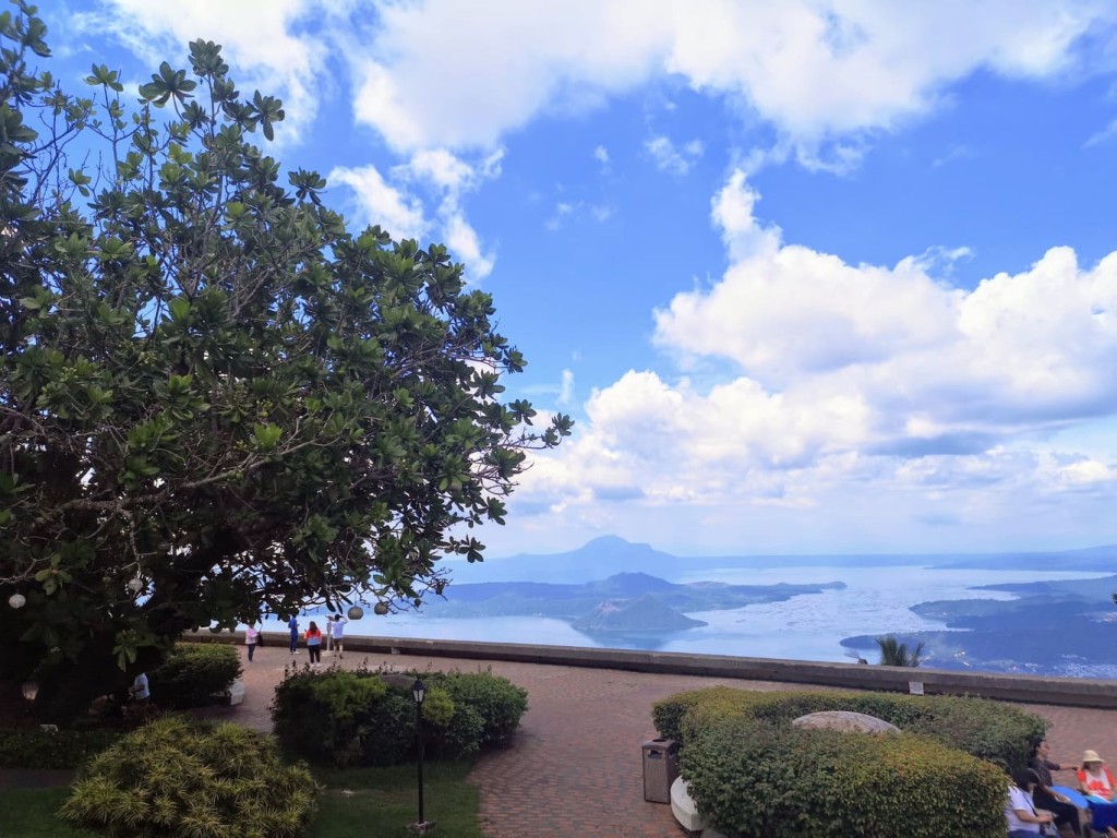 The stunning view of the lake from the gardens of Taal Vista Hotel