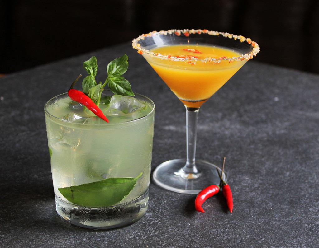 Thai Cocktails at Connect Lounge (Spicy Thai Basil and Mint Mojito, and Thai Mango Martini)