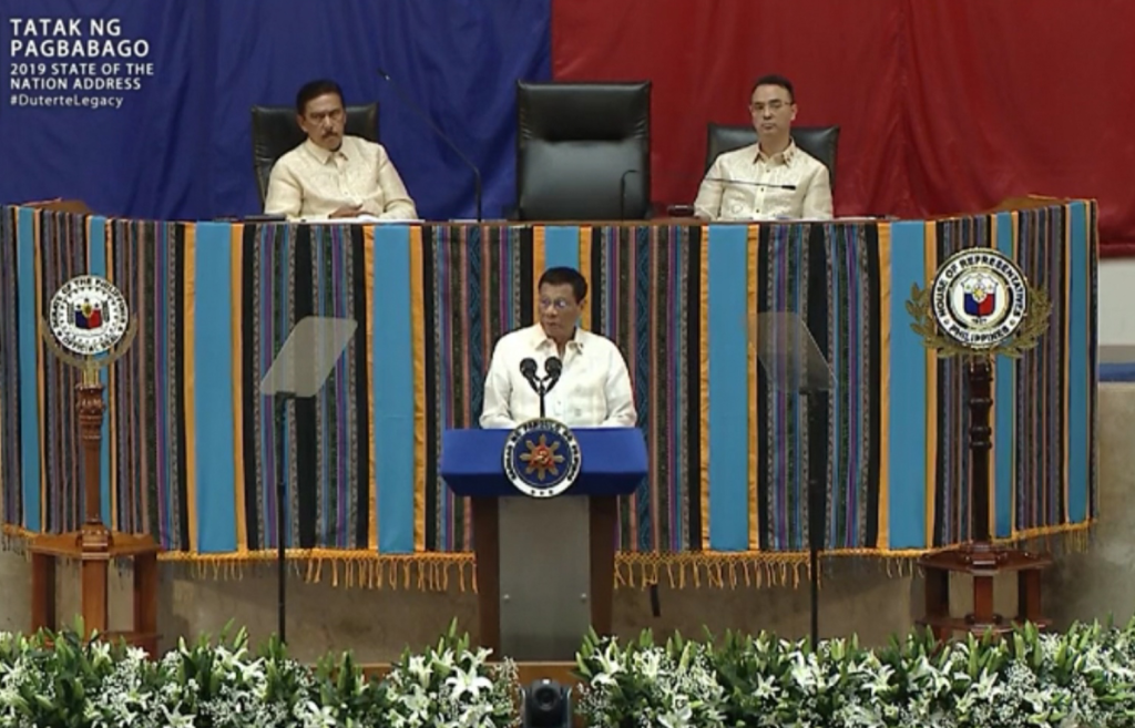 President Duterte with Senate President Vicente Sotto III and Speaker Alan Peter Cayetano