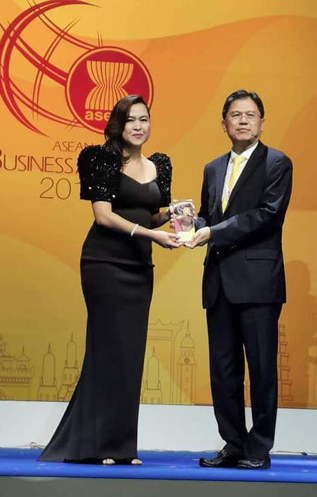 Simonette V. Gusi, general manager of Acuatico Beach Resort receives the award at the ASEAN Business Awards in Bangkok, Thailand