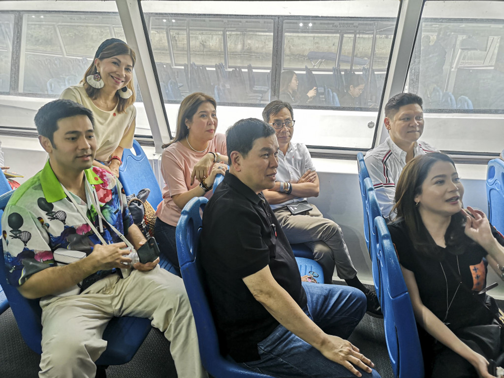 Star-studded: Joining the pasig River Cruise are Dr. Hayden Kho Jr., PeopleAsia editor-in-chief Joanne Rae Ramirez, Mons Romulo, Ben Chan, Arnel Patawaran, Anton San Diego and Secretary Berna Romulo Puyat 