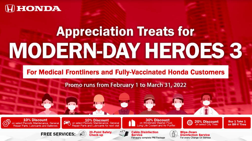 Honda offers perks and privileges for frontliners and fully vaccinated customers